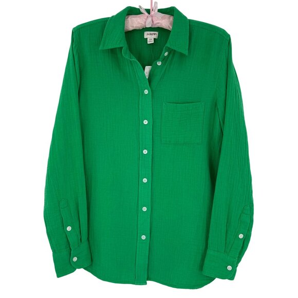 NWT J.Crew Green Crinkle Gauze Cotton Coastal Granddaughter Button Down Top XS - Picture 2 of 16